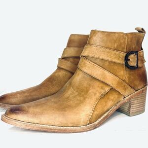 Free People Back Loop Boot Womens Sz 8.5 Ankle Distressed Leather Boho Western